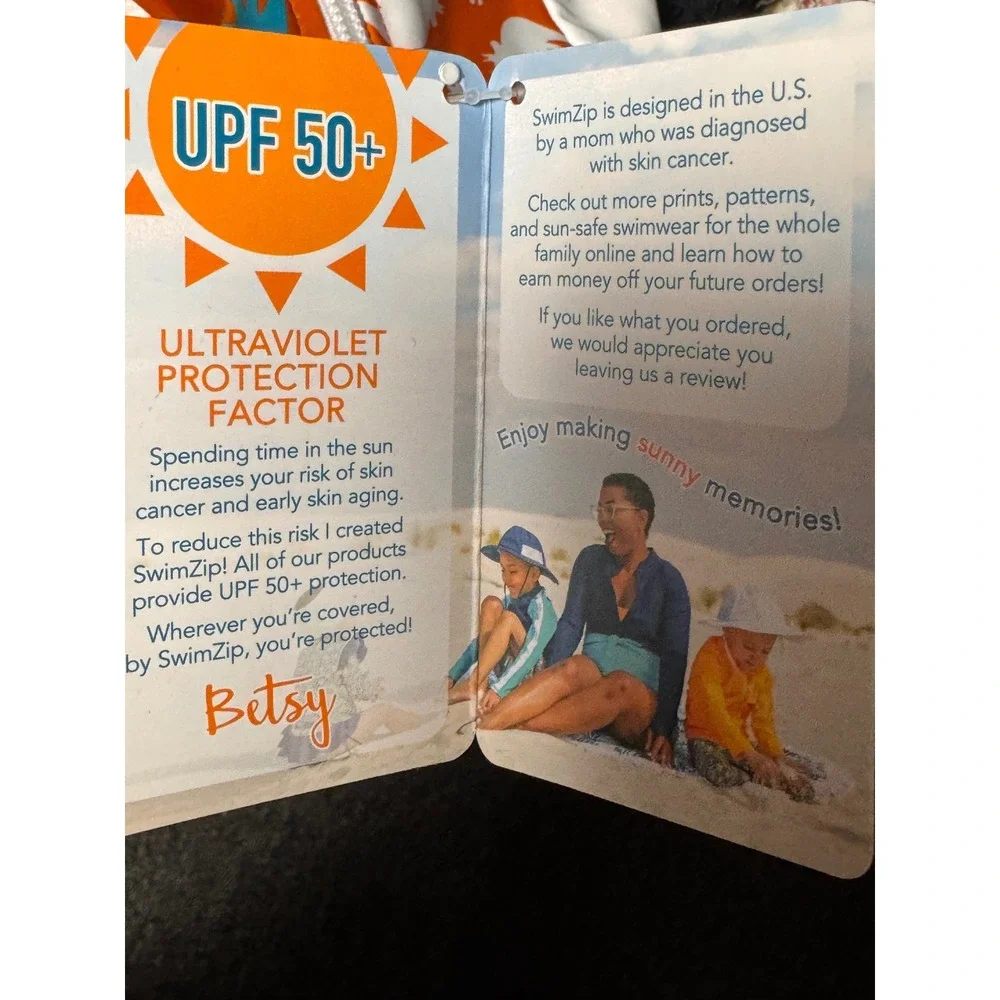 SwimZip Dino Mite Sunsuit Orange Dinosaur UPF 50+ Swimsuit 6-12M Long Sleeve